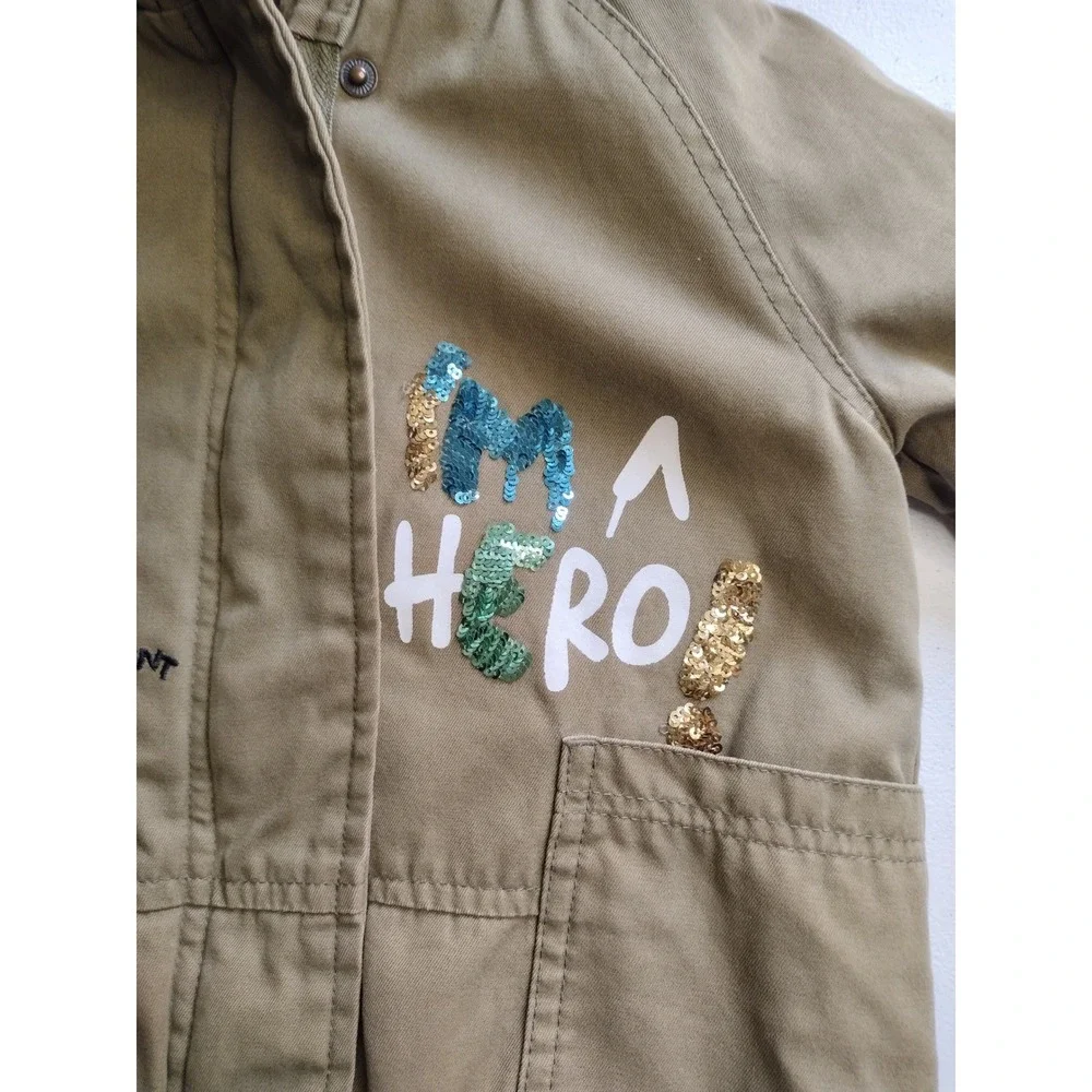 Ciao Milano Kids Girls Khaki Lined Parka Jacket Size 2‎ Sequins Patches